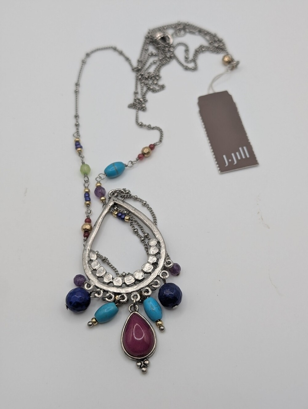 J. Jill Coastal Bluffs Silver-Tone Multicolor Teardrop Pendant Necklace NWT